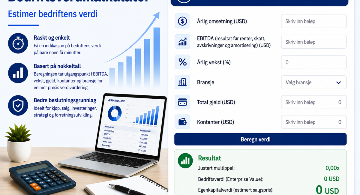 Bedriftsverdikalkulator – Estimer bedriftens verdi