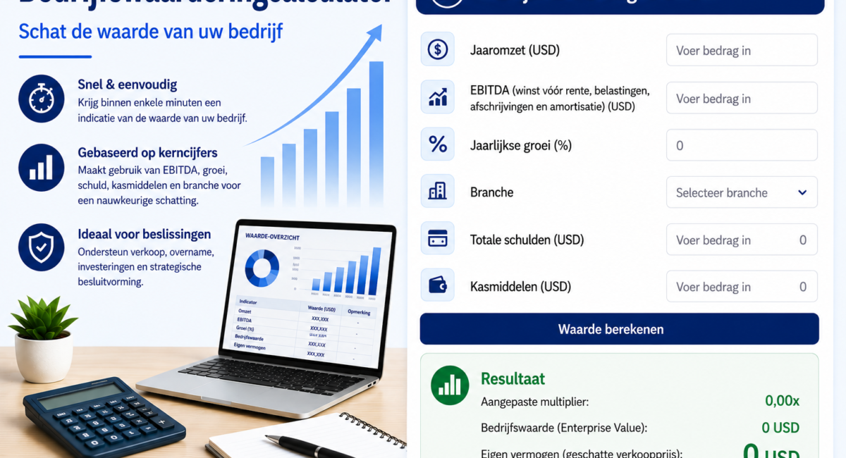 Bedrijfswaarderingcalculator – Schat de waarde van uw bedrijf