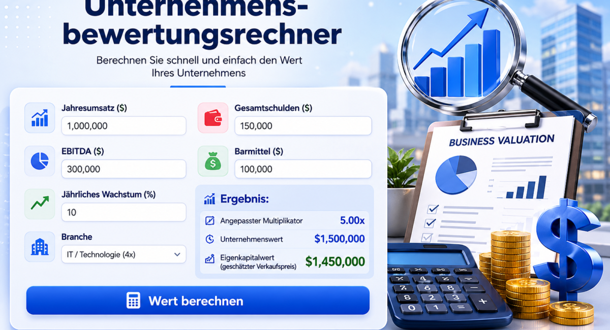 Unternehmensbewertungsrechner – Schätzen Sie den Wert Ihres Unternehmens