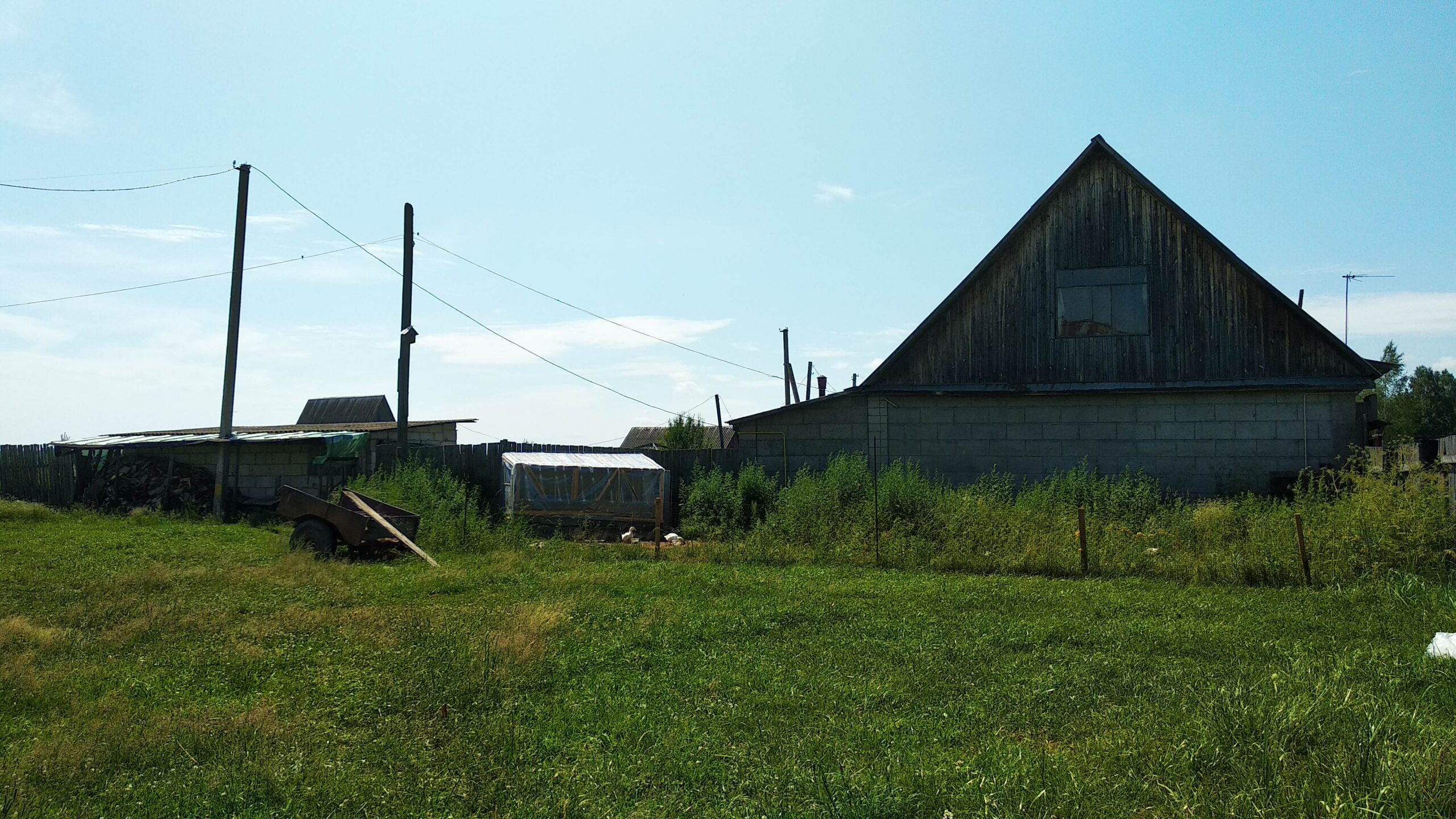 A house is for sale. A hangar, a plot of land for farming.