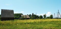 A house is for sale. A hangar, a plot of land for farming.