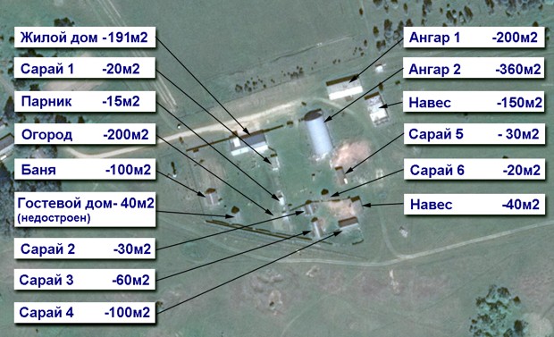 A house is for sale. A hangar, a plot of land for farming.